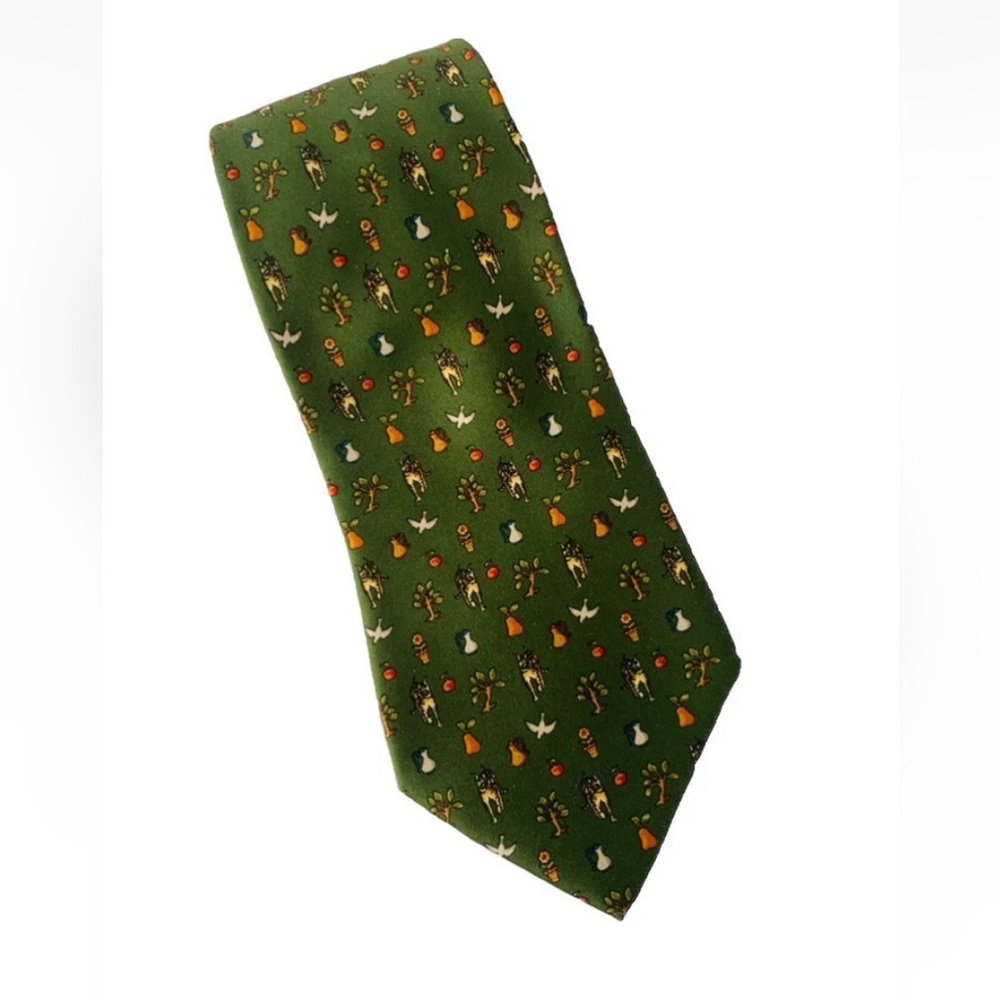 Salvatore Ferragamo Green Silk Men’s Tie Whimsical Preppy Office Holiday Party